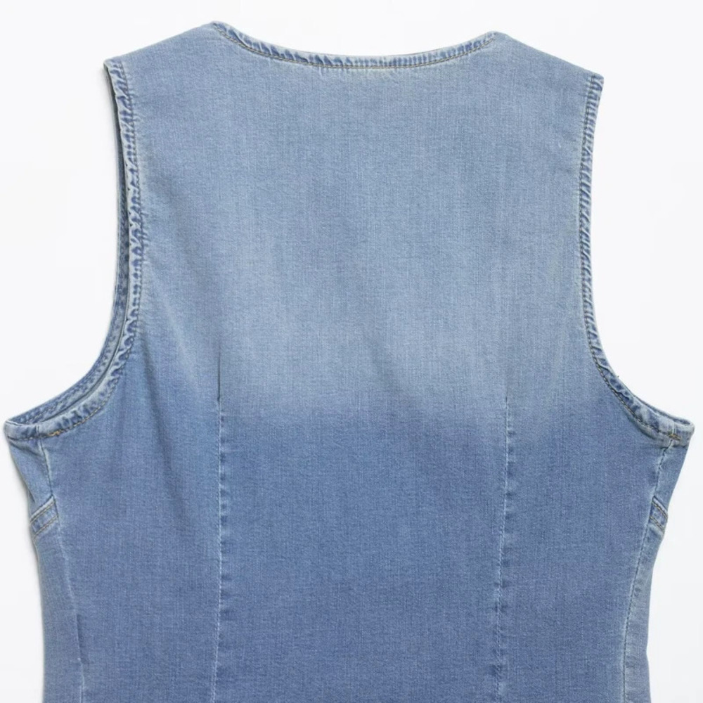ZARA Fashion Collarless Sleeveless Waist Cinching Denim Vest